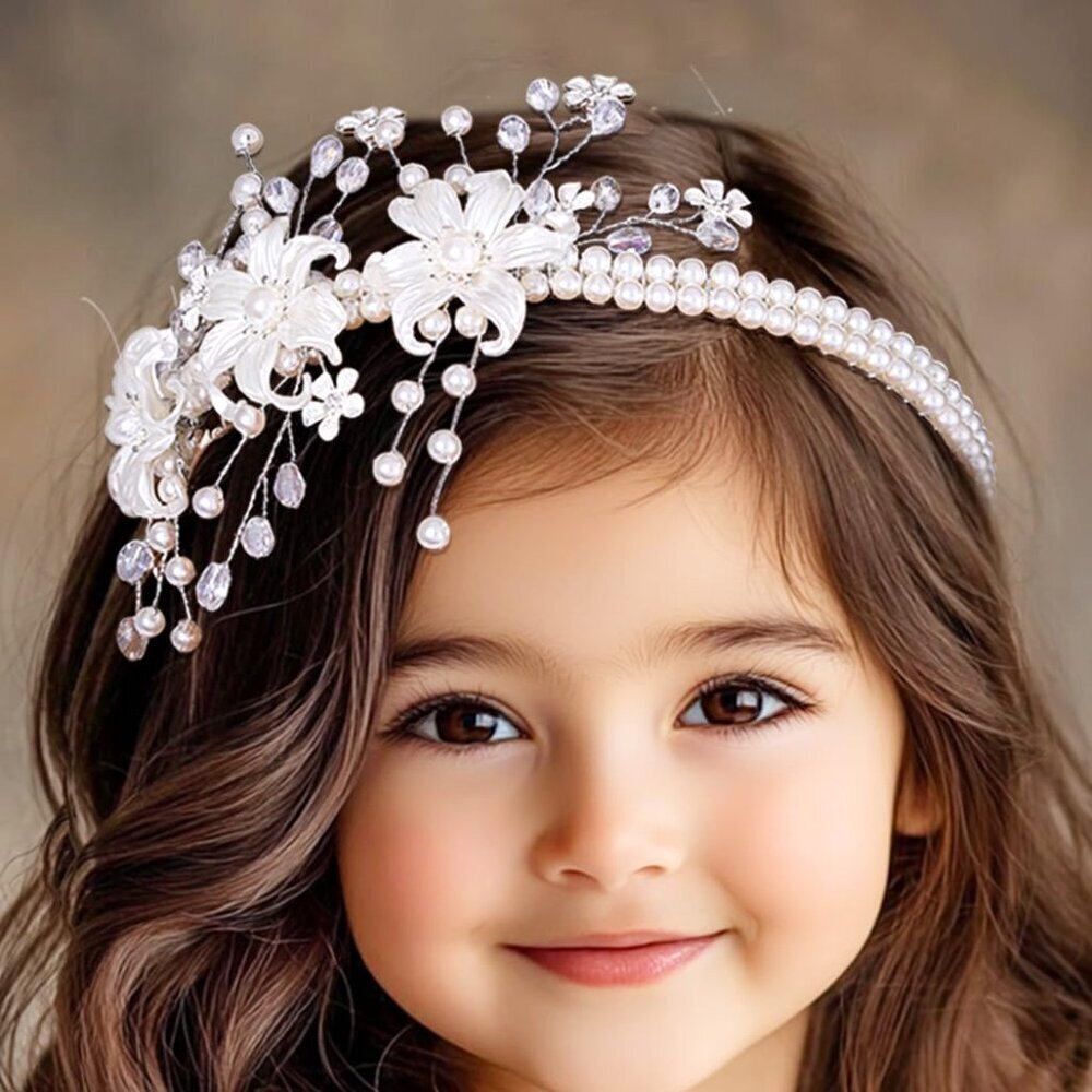White Flower Girl Headband Pearl Wedding Hair Accessory for First Communion